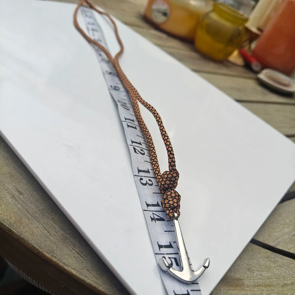 Silver Tone Anchor Pendant Necklace Brown Paracord Cord Nautical Rugged Jewelry